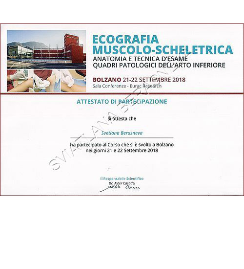 Corso teorico - pratico di ecografia muscoloscheletrica - Bolzano Settembre 2018